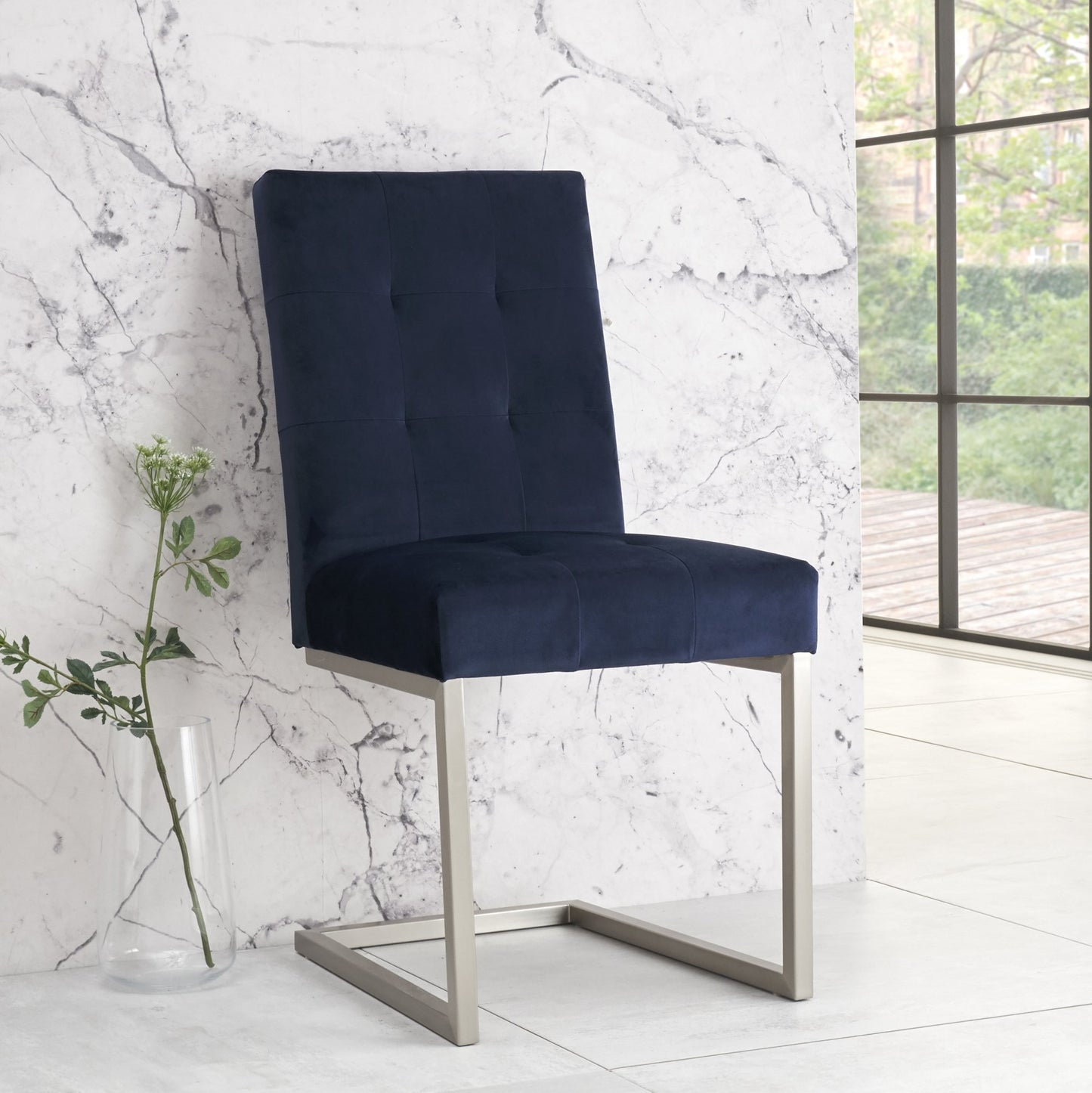 WARSAW UPHOLSTERED CANTILEVER CHAIR- DARK BLUE