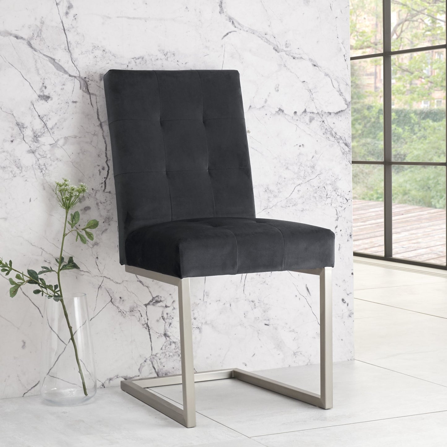 WARSAW UPHOLSTERED CANTILEVER CHAIR- GUN METAL