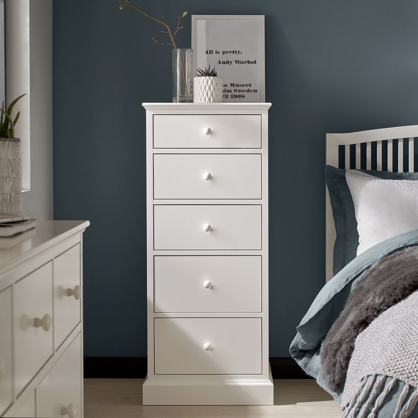 ASHBY WHITE 5 DRAWER TALL CHEST