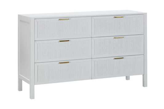 LLOYD 6 DRAWER WIDE CHEST WHITE RATTAN