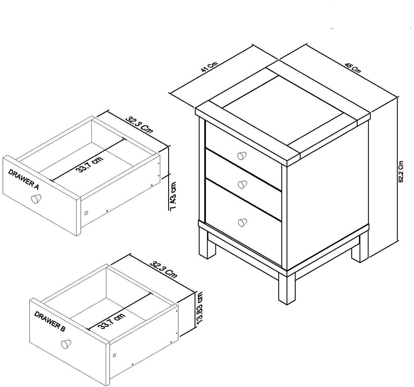 ODIN 3 DRAWER NIGHTSTAND