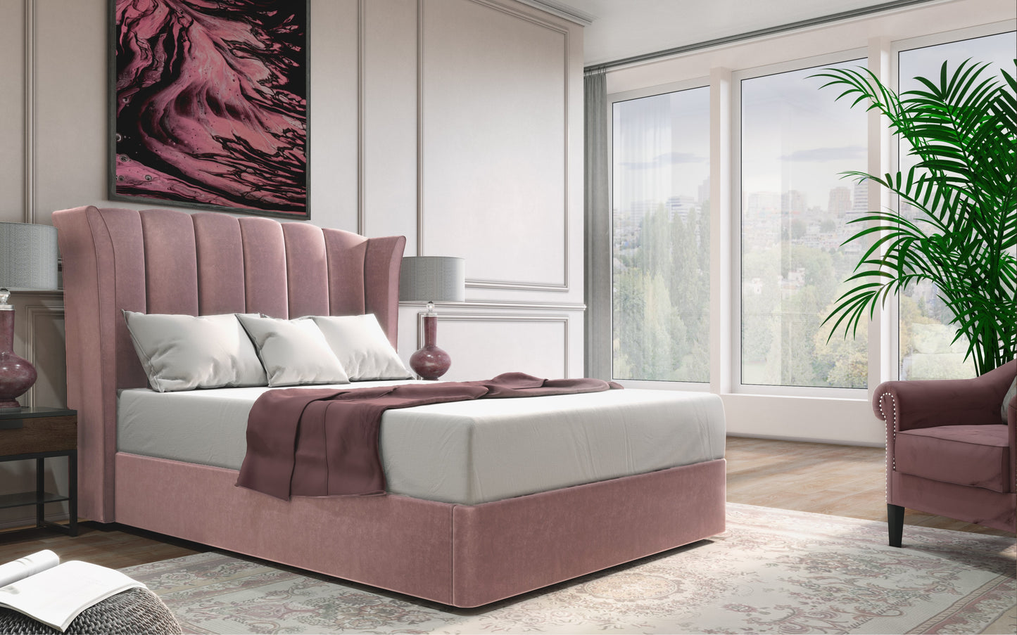 ROCHELLA 4'6 BEDFRAME ELECTIRC OTTOMAN